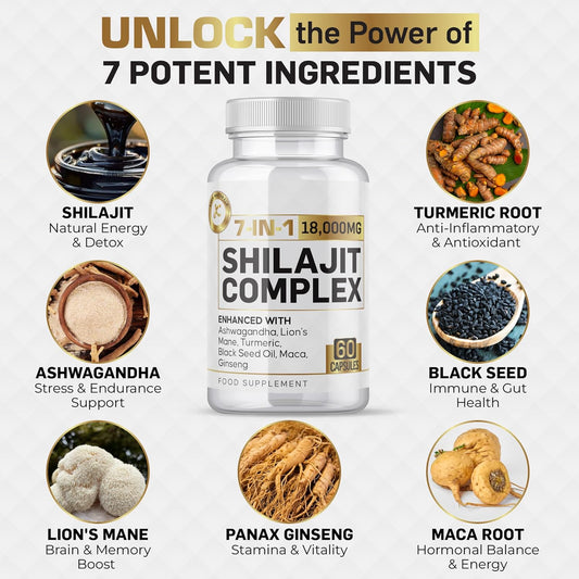 Shilajit 7-i-1 Blend Kapsler - Højeste Kvalitet