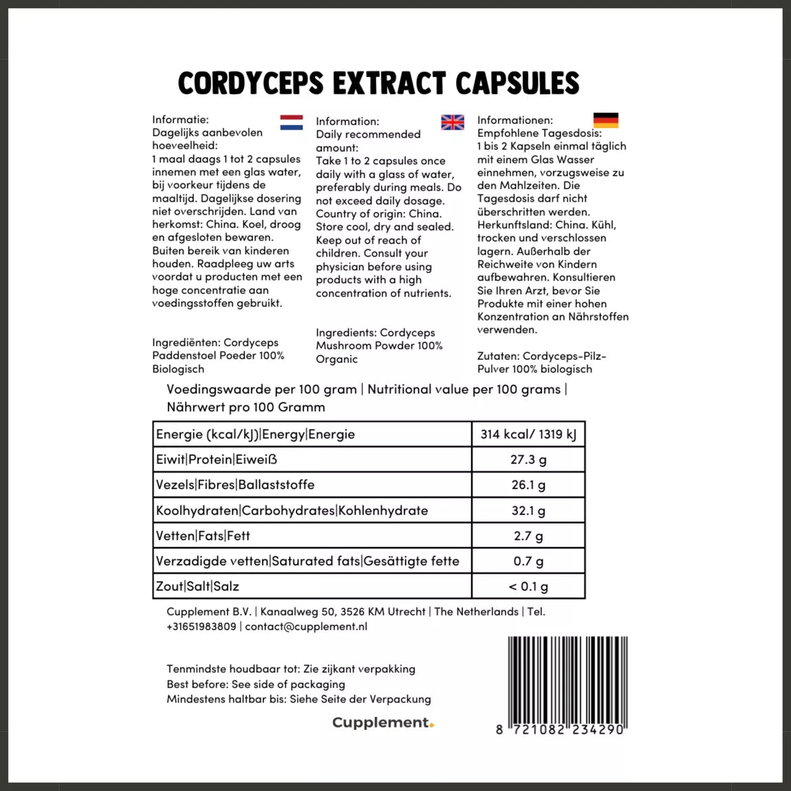 Økologiske Cordyceps-ekstraktkapsler - 60 kapsler - Sunnahfoods.dk