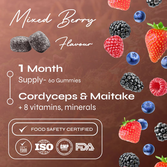 Energy Mushrooms Gummies - Q10, Cordyceps, Vitamin B12 & C - Sunnah Foods 